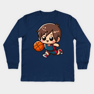 Kawaii Boy Basketball Player Kids Long Sleeve T-Shirt